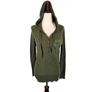 Eddie Bauer Womens Hoodie Size XS Outdoor Half Button Up‎ Knit Pullover Green